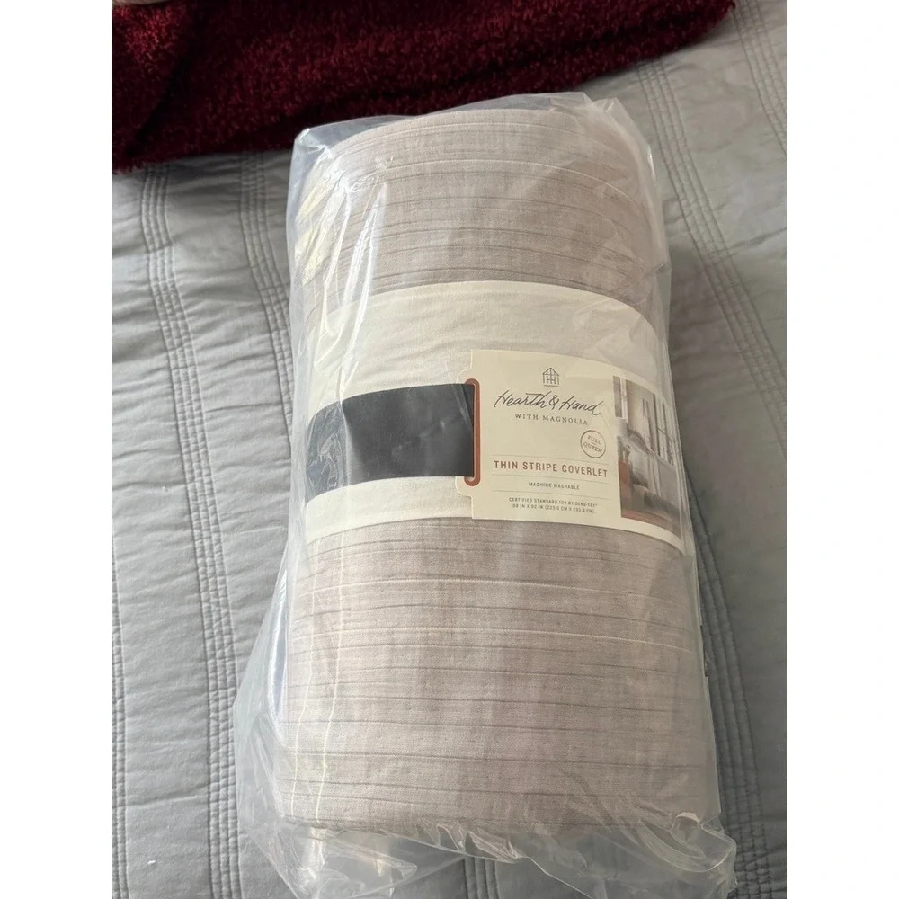 Hearth & Hand with‎ Magnolia Coverlet – Full/Queen Gray Cream Stripe (NWT)
